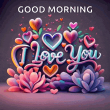 a good morning message with hearts and flowers