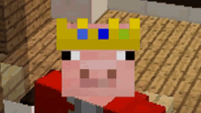 a minecraft pig is wearing a crown on its head