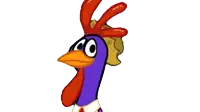 a colorful cartoon chicken with a hashtag on its head