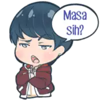 a sticker of a boy with a speech bubble that says masa sih