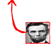 a picture of abraham lincoln with a red arrow pointing upwards