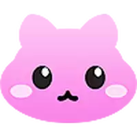 a pink cat with black eyes and a black nose is making a sad face .