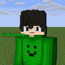 a minecraft character is wearing a green sweater with a smiling face on it