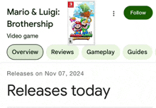 a video game called mario and luigi brothership is being released on november 7th 2024