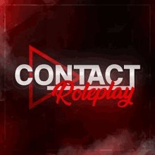 a red and white logo for contact roleplay on a dark background