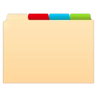 a folder with three tabs that are red , blue , and green