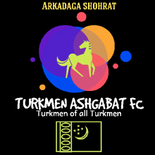 a colorful logo for turkmen ashgaban fc with a yellow horse