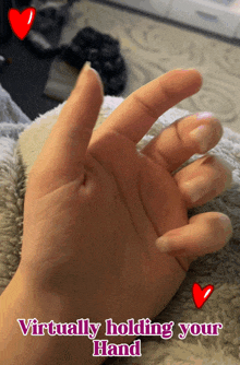 a woman 's hand is shown with the words virtually holding your hand below it