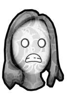 a black and white drawing of a woman 's face with a sad expression