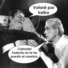 frankenstein is talking to a doctor who says votare por keiko