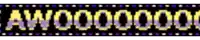 a black background with yellow and purple letters that says aw000000 on it