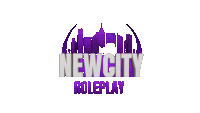 a logo for a new city roleplay with a city skyline in the background .