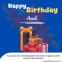 a birthday card for an aunt with gifts and flowers