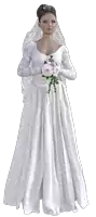 a woman in a wedding dress is holding flowers