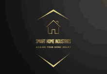 a logo for smart home industries shows a house in gold