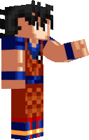 a cartoon character in a minecraft costume with a blue shirt and red pants