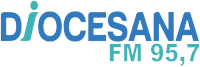 a logo for diocesana fm 95,7 is blue and green