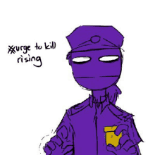 a drawing of a purple police officer with the words `` urge to kill rising '' on a white background .