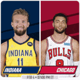 a basketball game between indiana and chicago is scheduled for feb 4 at 07:00 pm et