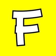 a yellow background with a white letter f on it