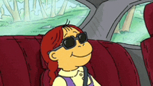 a cartoon character wearing sunglasses is sitting in a car