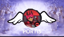 a cartoon character with wings and the word portis in the corner