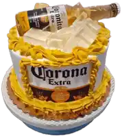 a cake with a bottle of corona extra in a bucket of ice