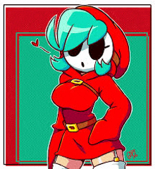 a cartoon character with a red hoodie and blue hair is standing in front of a red and green background .