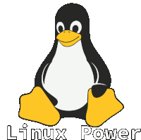 a black and white penguin with the words linux power underneath it