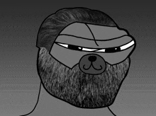 a black and white drawing of a man with a beard and a bear face