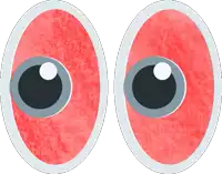 a pair of red eyes with a white circle in the middle