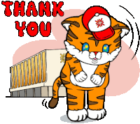 a cartoon of a tiger wearing a red hat says thank you