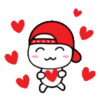 a cartoon character wearing a red hat holds a heart in his hands