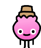 a cartoon drawing of a pink ice cream cone with a hat on it .