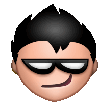 a robin face with a smirk and sunglasses on