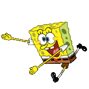 spongebob squarepants is jumping in the air with his arms and legs outstretched