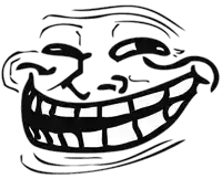 a black and white drawing of a troll face with a big smile on its face .