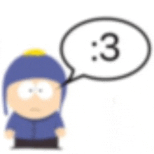 a cartoon character with a speech bubble with the number 3 coming out of it .