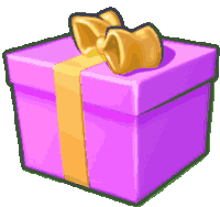 a purple gift box with a gold bow on top