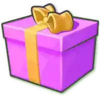 a purple gift box with a gold bow on top