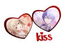 a picture of a girl and a boy with the word kiss underneath