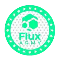 a logo for flux army has a green circle with stars around it