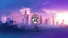 a picture of a city skyline with a hat that says ho