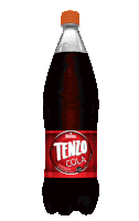 a bottle of tenzo cola with a red label