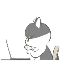 a cartoon cat is typing on a laptop computer .