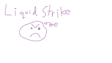 a purple drawing of a sad face with the words liquid strike below it