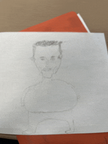 a child 's drawing of a man with a huge torso