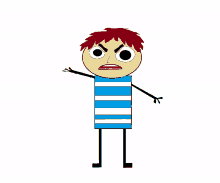 a stick figure with red hair and a blue and white striped shirt