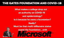 the gates foundation and covid-19 poster with bill gates and microsoft