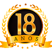 a gold laurel wreath with the number 18 and the words anos